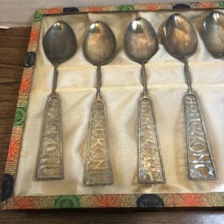 Hong Kong Sterling Silver Spoon Set Of 6 Vintage In Glass Case 2