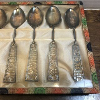 Hong Kong Sterling Silver Spoon Set Of 6 Vintage In Glass Case 3
