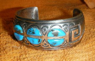 Vintage W.  Dodson - Navajo Silver And Turquoise Cuff Bracelet