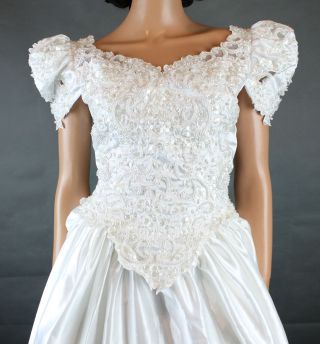 Vintage Wedding Gown S Venus NOS NWT White Satin Pearl Beaded Cathedral Train 2