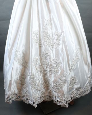 Vintage Wedding Gown S Venus NOS NWT White Satin Pearl Beaded Cathedral Train 4