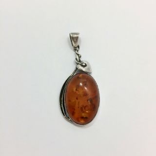 Vintage Oval Baltic Amber Pendant For Necklace Sterling Silver 925 Fmge