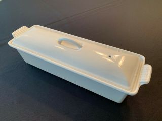 Vintage La Creuset France 32 White Cast Iron Pate Terrine w/ Lid.  Full Enamel 2