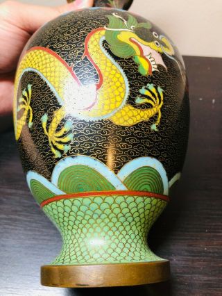 Vintage Signed Cloisonne Black Dragon Vase 4
