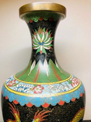Vintage Signed Cloisonne Black Dragon Vase 6