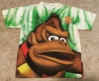 Rare 1994 Donkey Kong Country All Over Print Shirt L/xl 90s Nintendo Snes