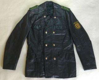 Vintage Polizei Leather Jacket Very Rare German Police Patch Men 