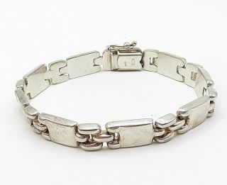 925 Sterling Silver - Vintage Smooth Square Link Chain Bracelet - B5093 2