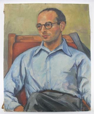 Mid - Century Vintage Portrait Oil Painting Man Old Signed Figure 1950s