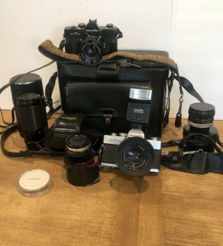 Vintage Black Minolta Srt 101 35mm Camera W/rokkor 58mm Lens & Srt 202 Bundle