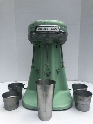 Vintage Hamilton Beach 3 Head Milkshake Mixer Model 40 Dm Jade Green Great