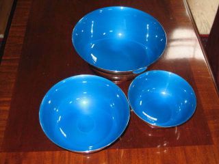 3 Reed & Barton Paul Revere Bowls Silver Plated With Blue Enameled Interiors