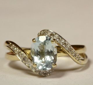 14k Yellow Gold.  08ct Vs1 G Diamond Aquamarine Womens Ring 3.  6g Estate Vintage