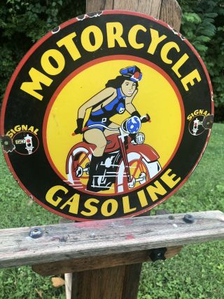 Vintage Porcelain Signal Gasoline Pump Plate Sign