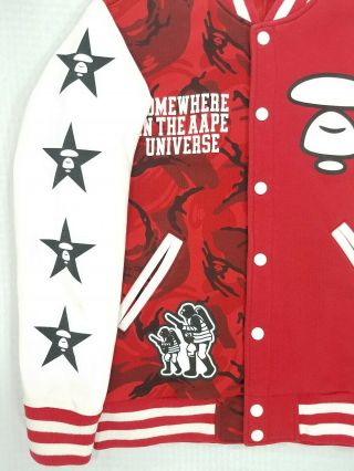 AAPE BY A BATHING APE VARSITY JACKET RED WHITE BLACK LARGE EUC BAPE SUPREME 2