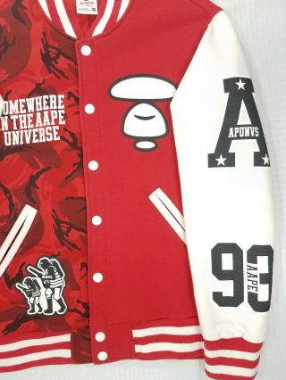 AAPE BY A BATHING APE VARSITY JACKET RED WHITE BLACK LARGE EUC BAPE SUPREME 3