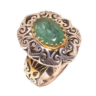 Emerald Vintage Style Handcrafted Gold Plated 925 Sterling Silver Ring 7 (1509)