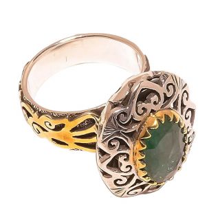 Emerald Vintage Style Handcrafted Gold Plated 925 Sterling Silver Ring 7 (1509) 4
