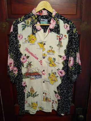 Vintage Reyn Spooner Xl Hawaii Island Map Hula Girl Shirt Hawaiian Traditional