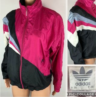 Vintage Adidas Pink Black White Color Block Windbreaker Zipped Up Jacket Women S