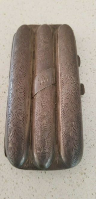 Vintage Antique STERLING Silver Tobacco Engraved 3 CIGAR Pocket Travel Case Box 2