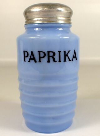 Vtg Jeannette Delphite Delfite Blue Milk Glass Paprika Spice Range Ribbed Shaker
