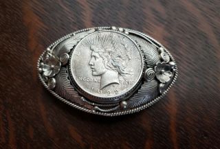 Exceptional Vintage Sterling Silver / Silver Dollar Belt Buckle By R Jake