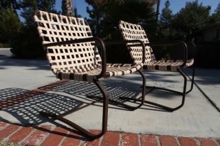 Vintage Brown Jordan Patio Chairs Cantilever Pair (2),  Lattice Strap, 10