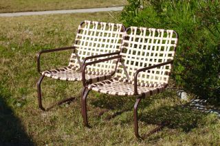 Vintage Brown Jordan Patio Chairs Cantilever Pair (2),  Lattice Strap,