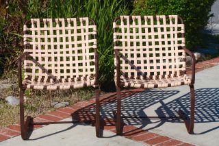 Vintage Brown Jordan Patio Chairs Cantilever Pair (2),  Lattice Strap, 4