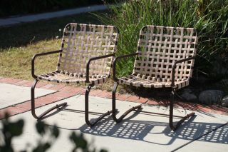 Vintage Brown Jordan Patio Chairs Cantilever Pair (2),  Lattice Strap, 6