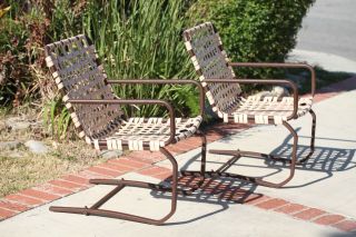 Vintage Brown Jordan Patio Chairs Cantilever Pair (2),  Lattice Strap, 7