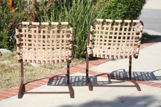 Vintage Brown Jordan Patio Chairs Cantilever Pair (2),  Lattice Strap, 8