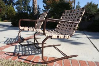 Vintage Brown Jordan Patio Chairs Cantilever Pair (2),  Lattice Strap, 9
