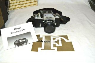 Vintage Nikon F Camera With Photomic Ftn Finder And 50mm 1.  4 Lens With Manuals