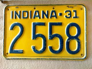 Vintage Indiana 1931 License Plate 2558 Rare Shorty