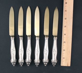 6 Antique Late 19thc German E Deppe 800 Silver Gold Gilt Fruit Knives R Walther