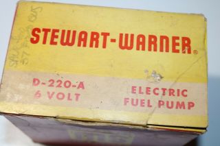 NOS Vintage Stewart Warner Electric Fuel Pump 6v Volt Model D - 220 - A 3