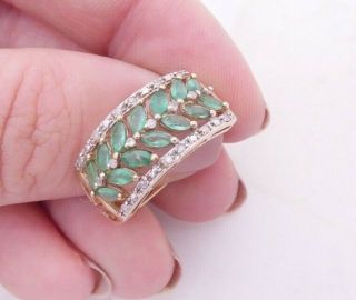 Fine 9ct/9k Gold Diamond & Emerald Large Cluster Ring,  375