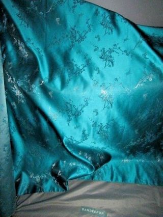 Vintage 5 Yards Light Blue Silk Fabric With Silver & Blue Embroidered Floral