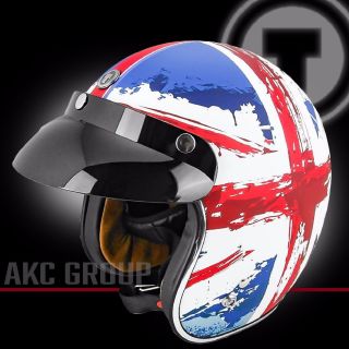 Open Face Retro Style Uk Graphic 3/4 Motorcycle Scooter Helmet Flat White