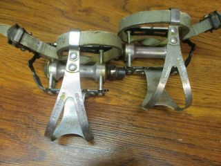 Vintage Campagnolo Record Pedals Christophe Toe Clips Alfredo Leather Straps