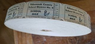 Vintage Tillamook County School District 9 Milk Ticket Roll - Globe Ticket Co.