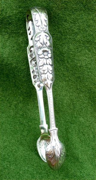 Fab Decorated Irish Silver Sugar Tongs Assayed In Dublin During 1865 - 2.  69oz
