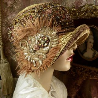 1920 ' S VINTAGE STYLE BROWN & GOLD COLORFUL BEADED CLOCHE FLAPPER DRESS HAT 4