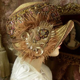 1920 ' S VINTAGE STYLE BROWN & GOLD COLORFUL BEADED CLOCHE FLAPPER DRESS HAT 5