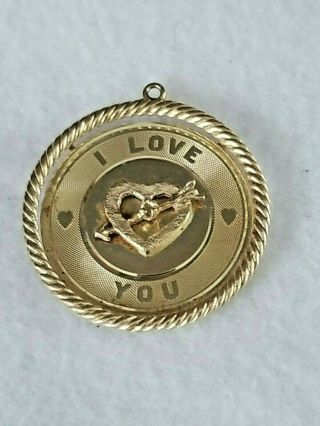 Vtg 14k Gold I Love You With Heart In Center Pendant / Charm 5 Grams Marked