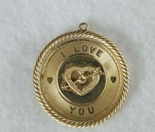 VTG 14K Gold I LOVE YOU with HEART in CENTER PENDANT / CHARM 5 GRAMS MARKED 2