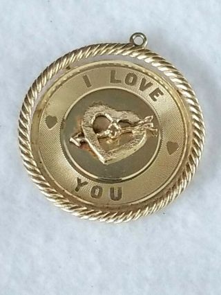 VTG 14K Gold I LOVE YOU with HEART in CENTER PENDANT / CHARM 5 GRAMS MARKED 7