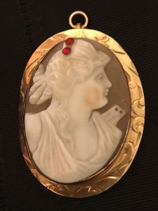 Antique Cameo Brooch / Pendant 10k Yellow Gold